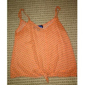 Front tie orange and blue polka dot tank!
